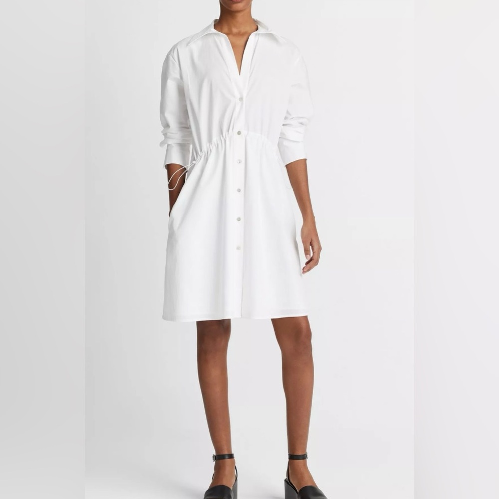 Vince Cotton Drawcord Ruched Shirt Dress